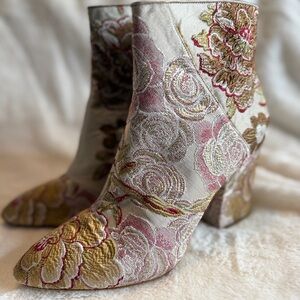 Nine West Pink and Gold Embroidered Ankle Booties